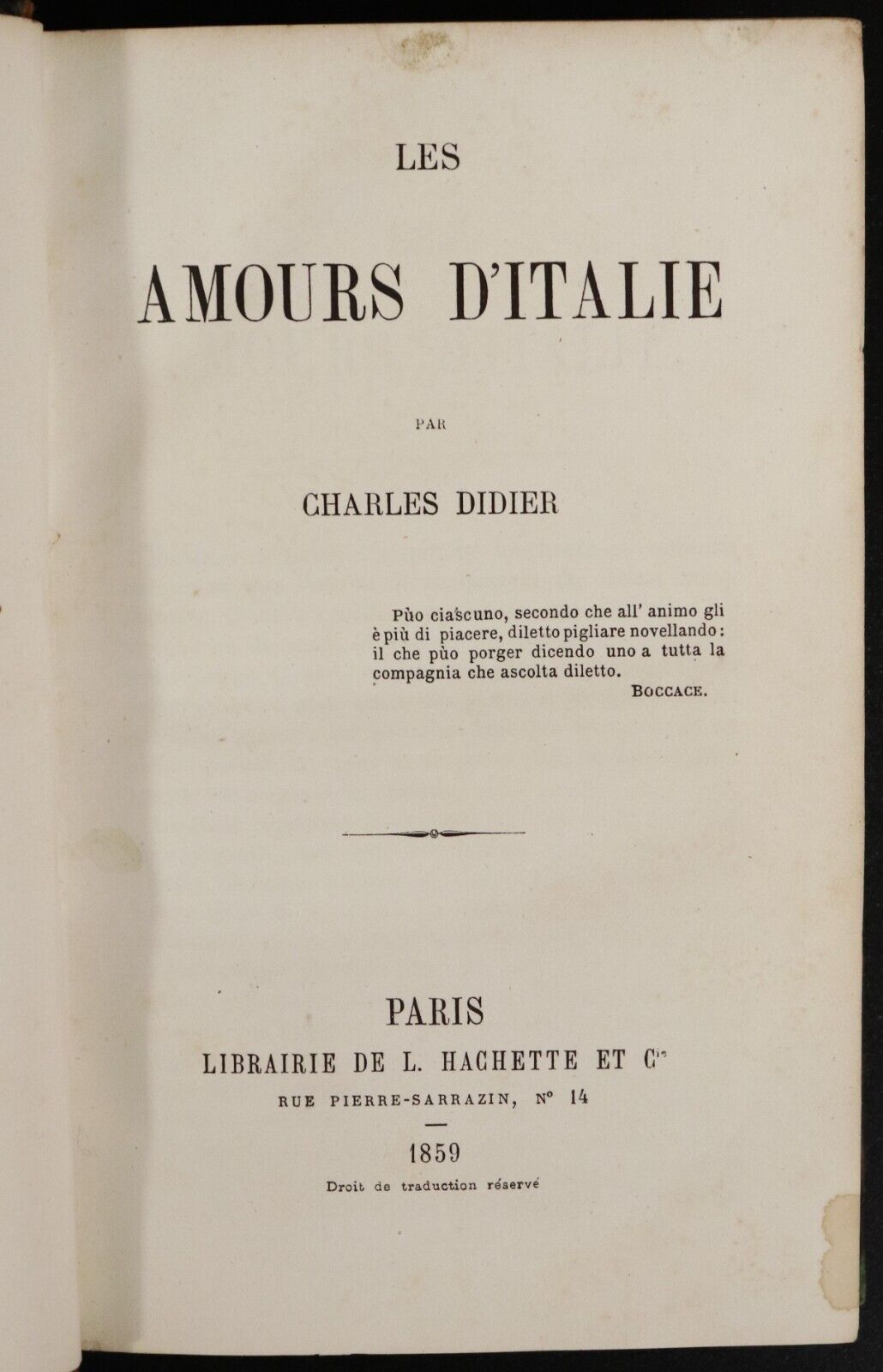 1859 Les Amours D'Italie by Charles Didier 1st Edition Rare Antiquarian Book