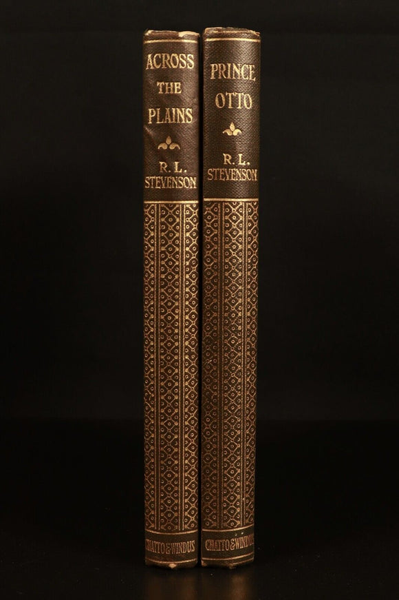 1910 2vol Prince Otto & Across Plains by R.L. Stevenson Antique Literature Books