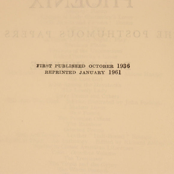 1961 Phoenix: Posthumous Papers Of D.H. Lawrence British Literature History Book