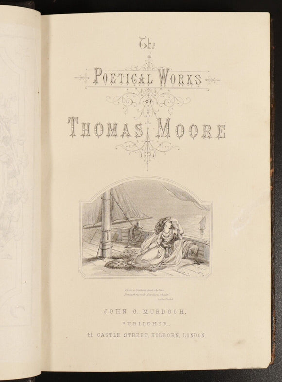 c1875 The Poetical Works Of Thomas Moore Illustrated Antique Irish Poetry Book