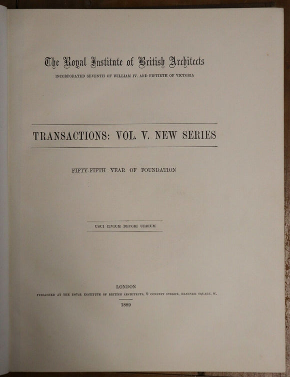 c1889 Royal Institute of British Architects Transactions Antique Reference Books