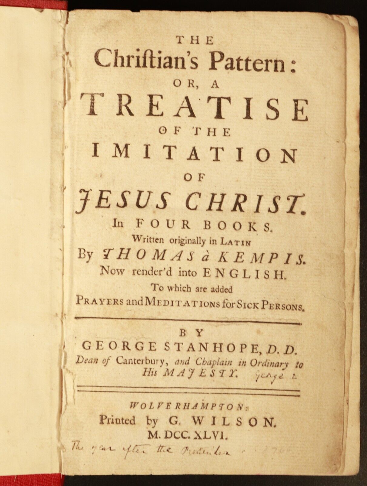 1746 The Christians Pattern + Prayers For The Sick by T. Kempis Antiquarian Book