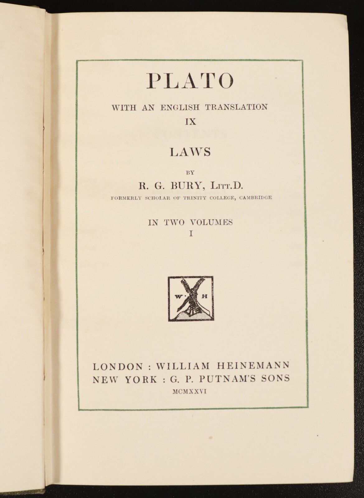 1926 2vol Plato: Laws, Euthyphro, Apology, Crito etc Antique Philosophy Books