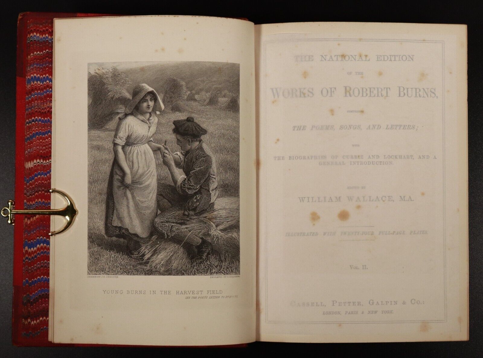 c1890 2vol The Works Of Robert Burns by William Wallace Antique Poetry Book Set