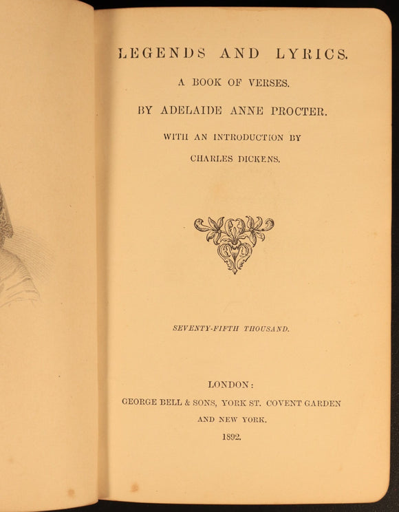 1892 Legends & Lyrics by Adelaide Anne Procter Antique British Poetry Book