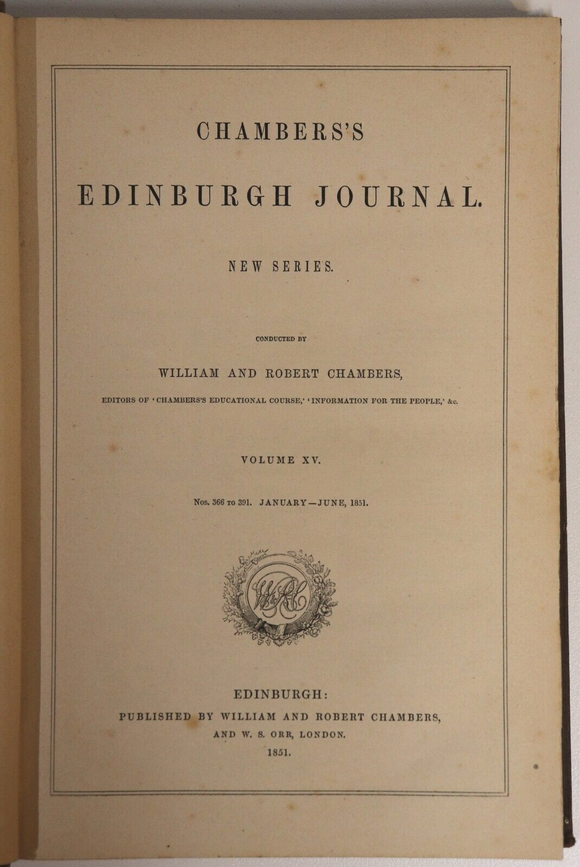 1851 Chambers's Edinburgh Journal Vol. 15 Antique British Reference History Book