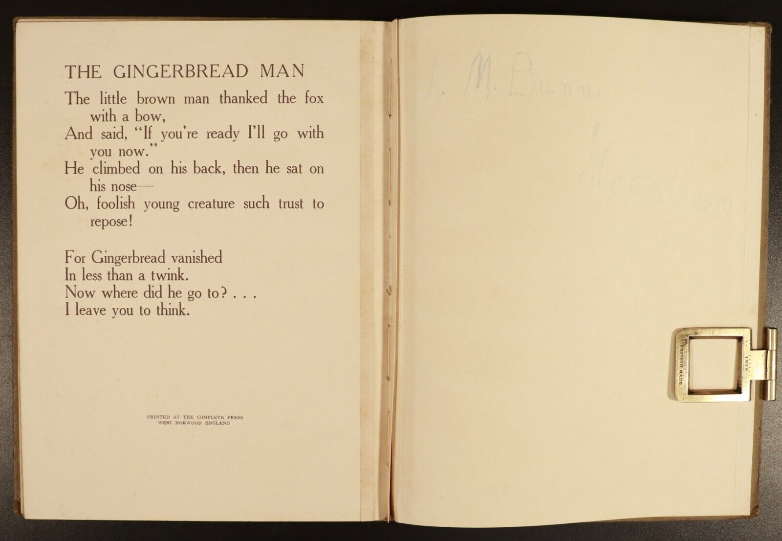 1915 The Gingerbread Man by Leonard Fable 1st Edition Antique Childrens Book