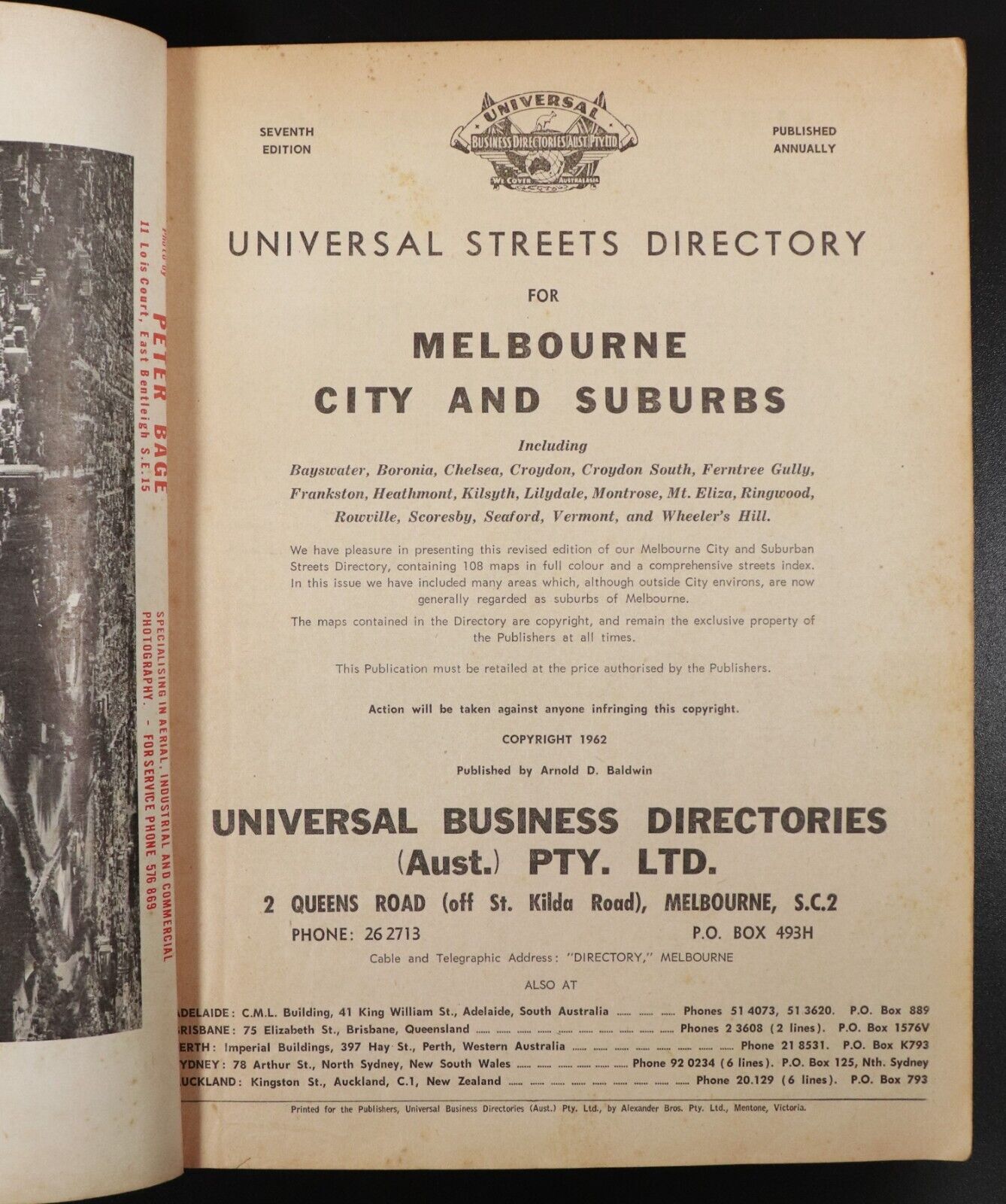 1962 Universal Streets Directory For Melbourne Vintage Maps Reference Book