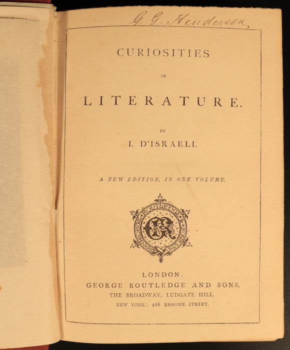 c1879 Curiosities Of Literature Isaac D'Israeli Antiquarian British History Book