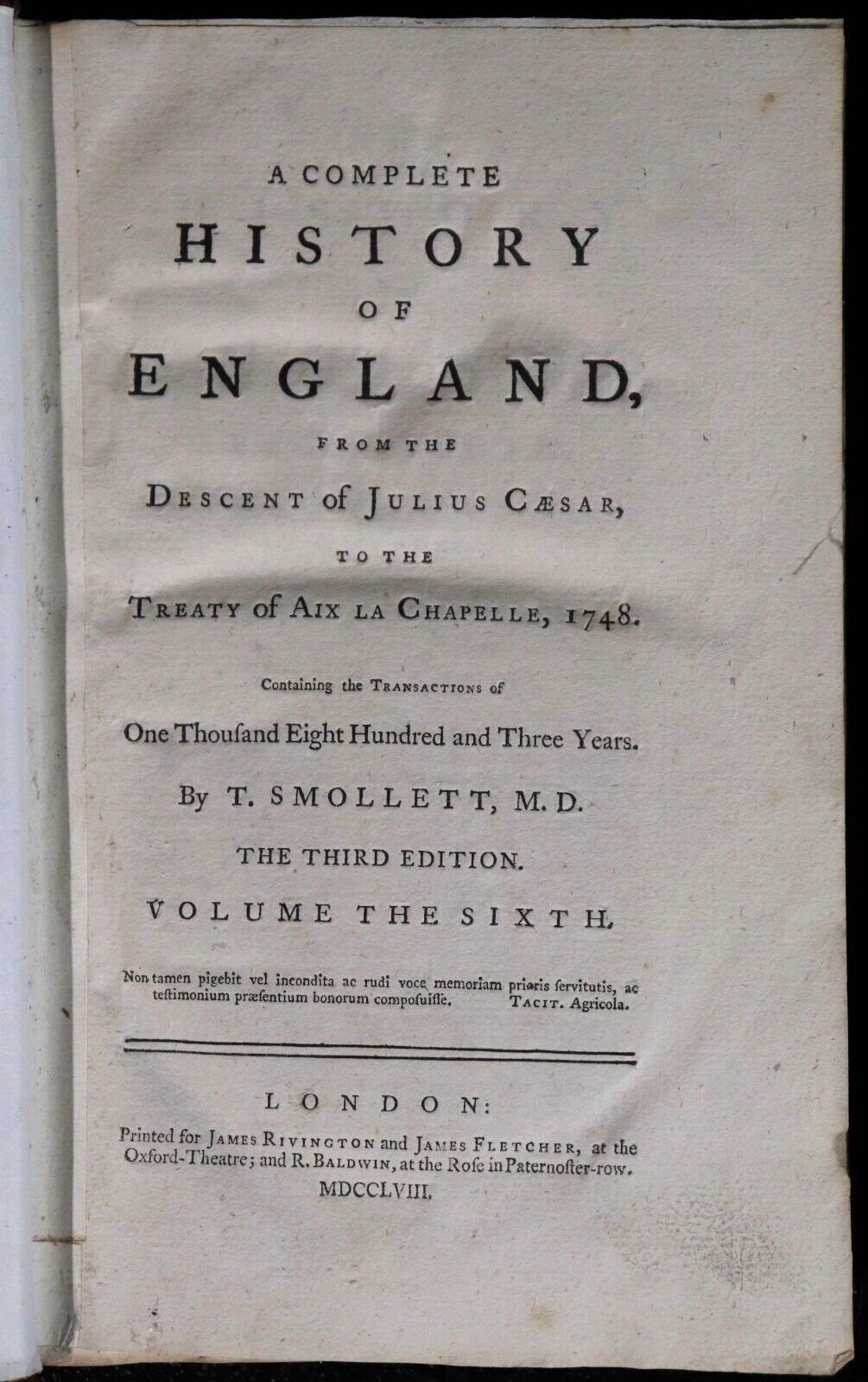 1758 7vol Complete History Of England by T. Smollett Antiquarian Book Set