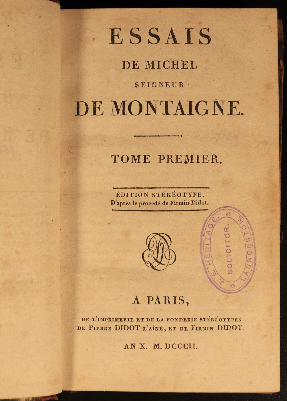 1802 Essais De Michel De Montaigne Antiquarian French Literature Book Vol 1
