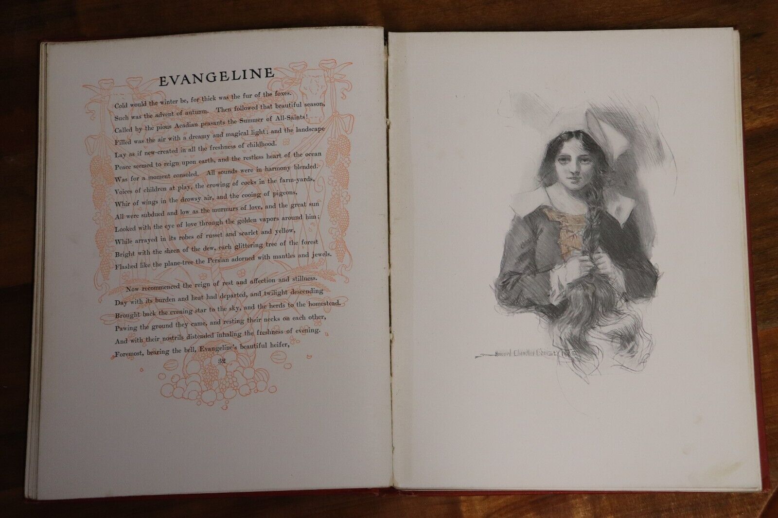 1906 Evangeline by Henry Longfellow Illustrated Antique American Poetry Book