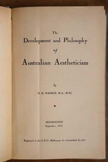 1949 Australian Aestheticism by DH Rankin Scarce 1st Edition Australian Art Book - 0