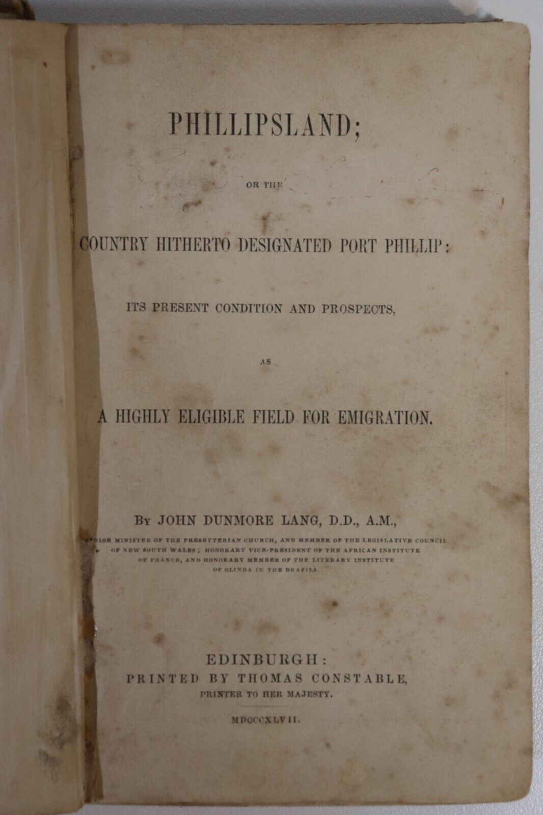 1847 Phillipsland by J.D. Lang Port Phillip Antiquarian Australian History Book - 0