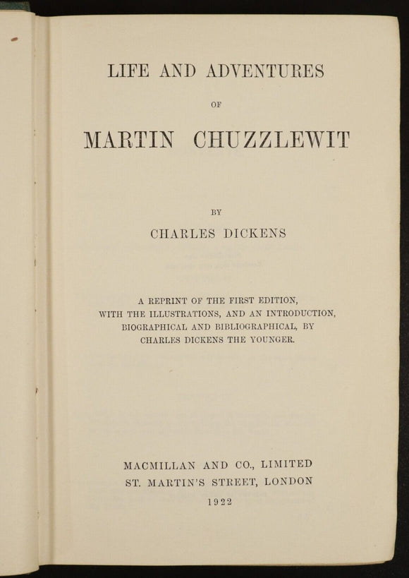 1922 Martin Chuzzlewit by Charles Dickens Antique Classic Literature Book 2