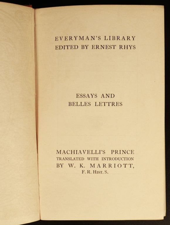 c1920 The Prince by Nicolo Machiavelli Antique Political Philosophy Book