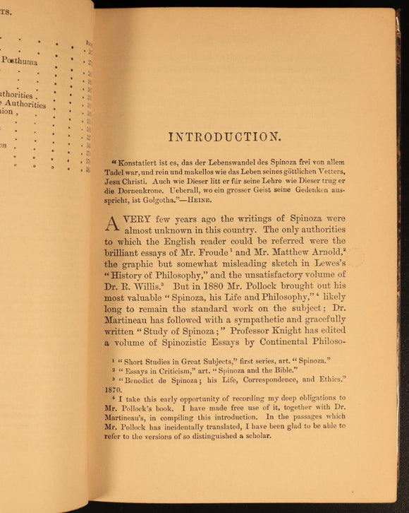 1891 Chief Works Of Benedict De Spinoza Antique British Philosophy Book 2vol