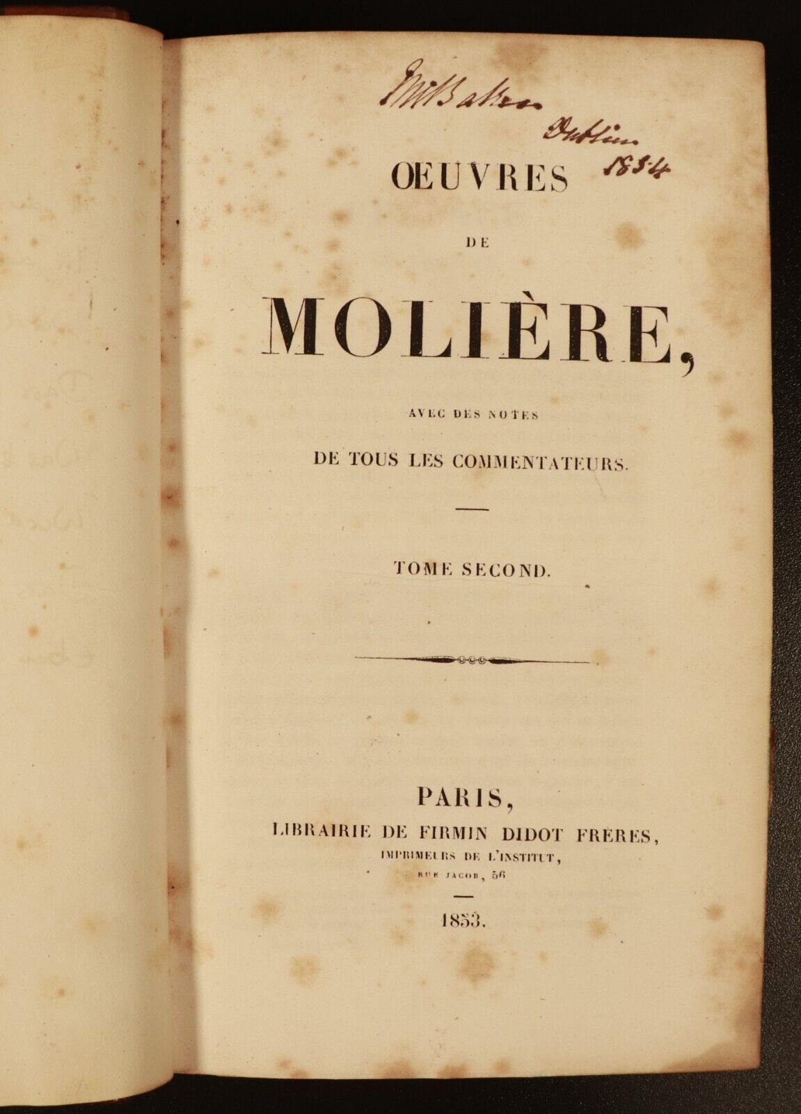 1853 2vol Oeuvres De Molière Antiquarian French Literature Books Fine Binding