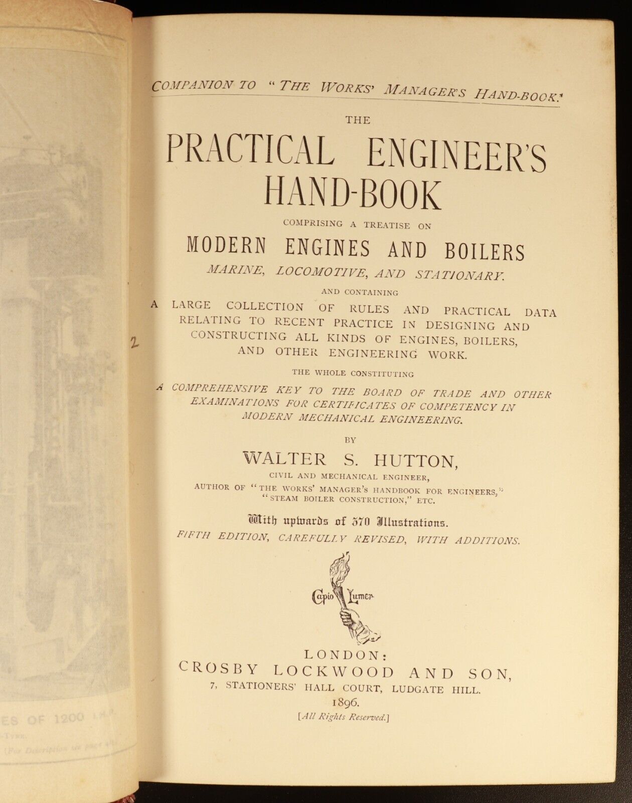 1896 The Practical Engineer's Handbook Walter S. Hutton Antique Reference Book