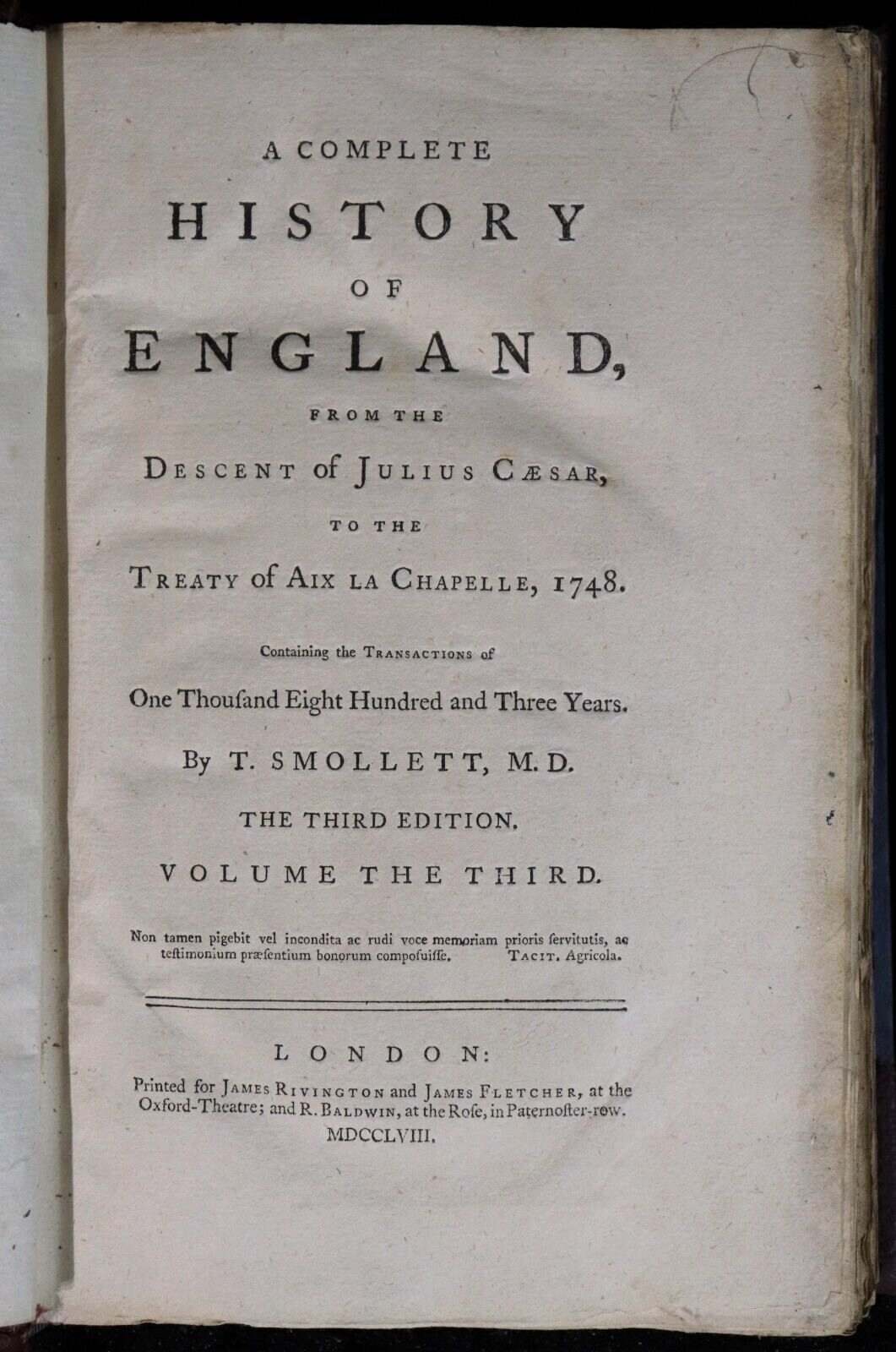 1758 7vol Complete History Of England by T. Smollett Antiquarian Book Set