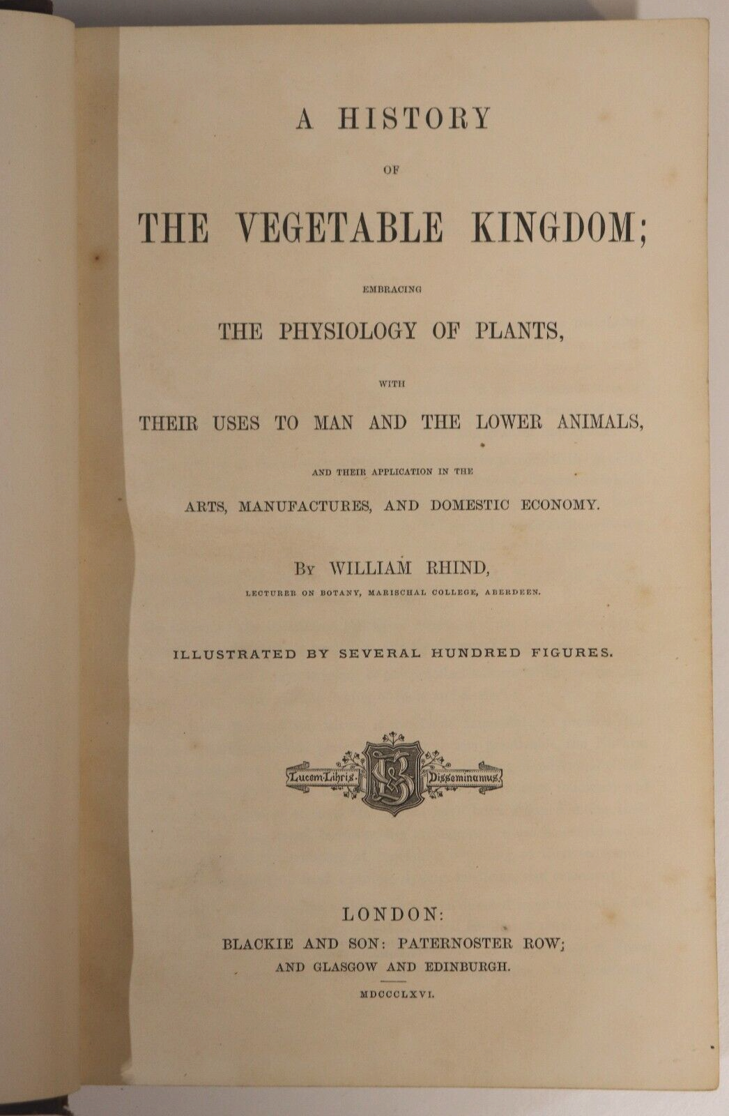 1866 History Of The Vegetable Kingdom Antiquarian Natural History Book W. Rhind - 0