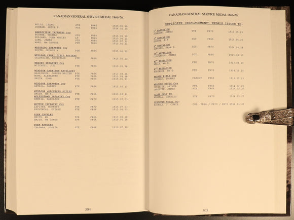Canada General Service Medal Roll 1866-70 by JR Thyen 1998 Military Book