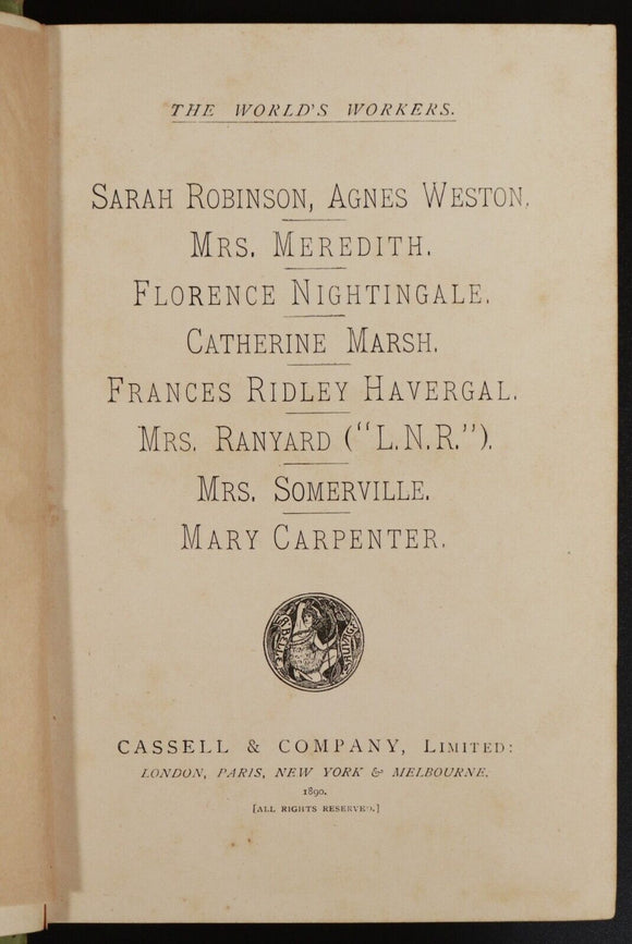 1890 The Worlds Workers Florence Nightingale Antique History Book Famous Women