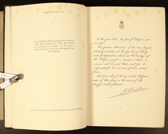 1931 King Albert In The Great War WW1 Military History Book INSCRIBED by Swinton