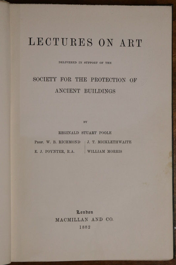 1882 Lectures On Art by Reginald Poole Antique Art & Architecture History Book