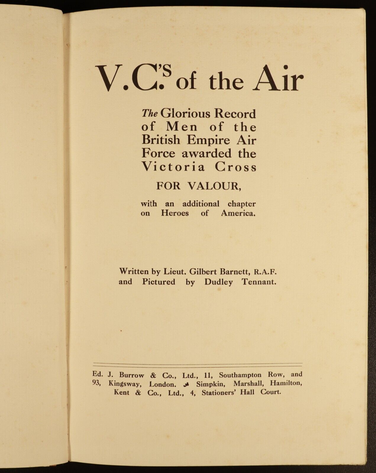 1919 V.C's Of The Air by Lieut. Gilbert Barnet Antique Military History Book