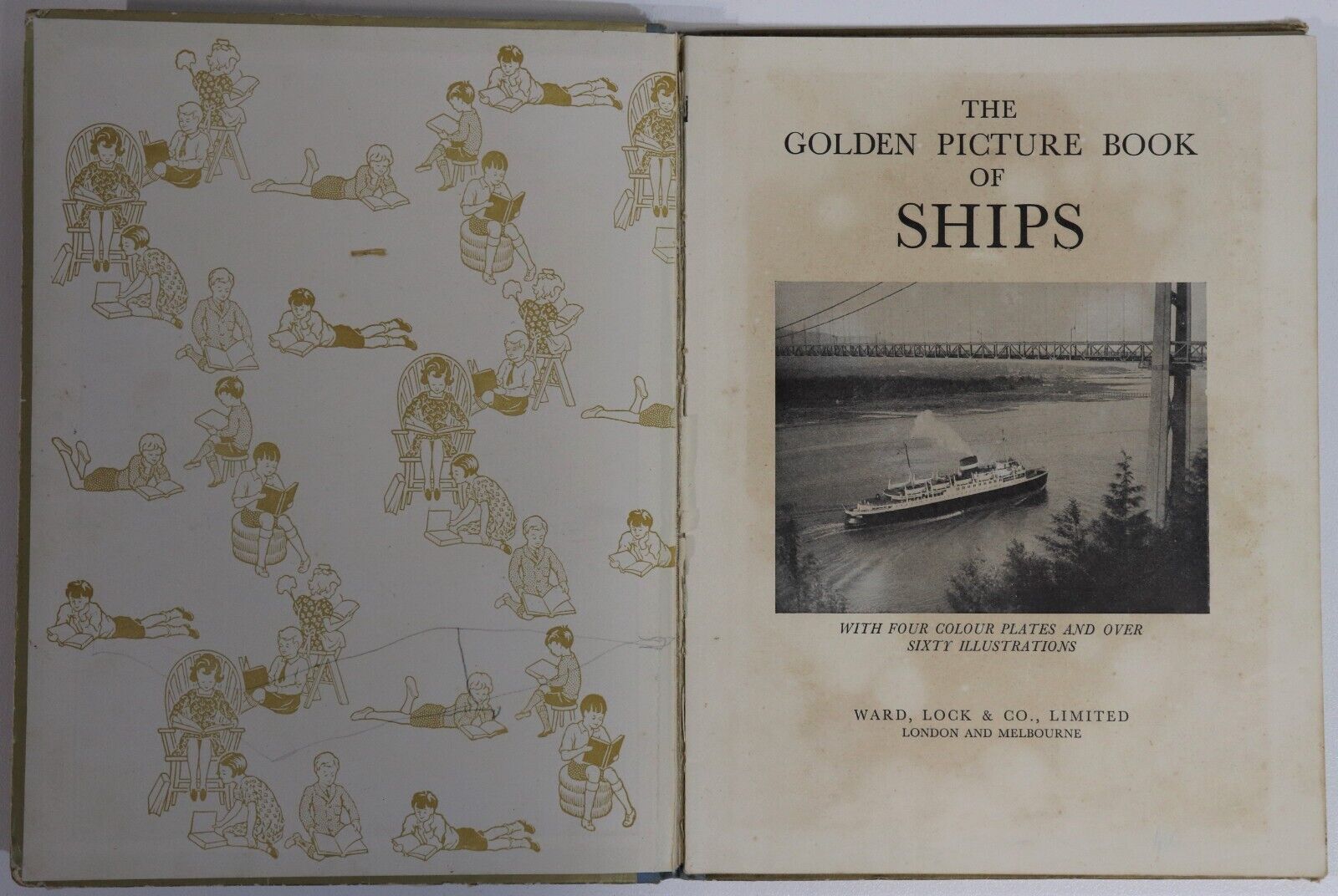 c1949 The Golden Picture Book Of Ships Antique Children's Maritime Book - 0