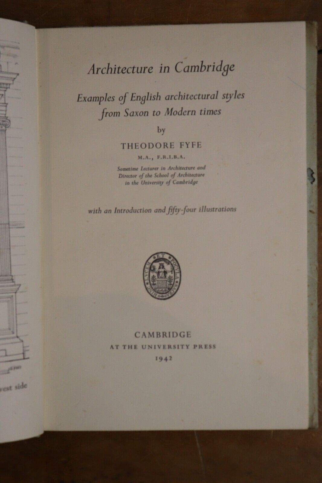 1942 Architecture In Cambridge: Theodore Fyfe Antique British Architecture Book - 0