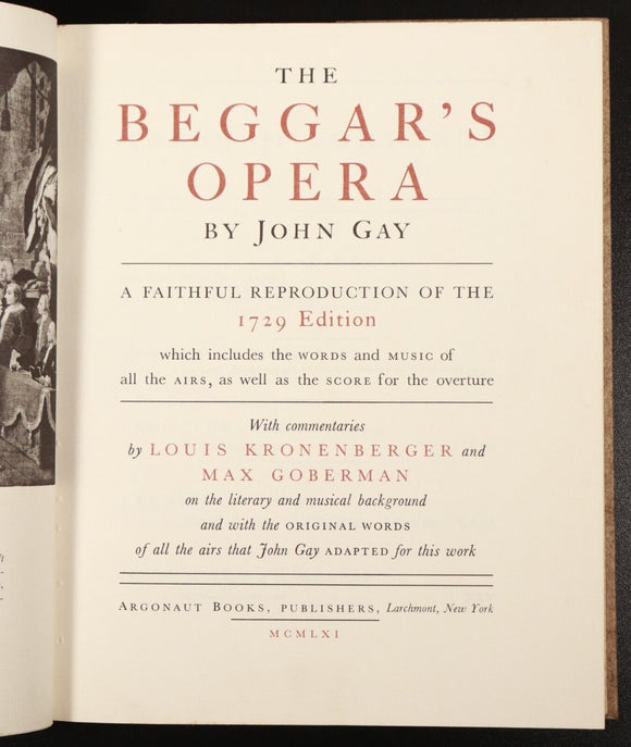 1961 The Beggars Opera by John Gay 1729 Edition Reprint Vintage Theatre Book