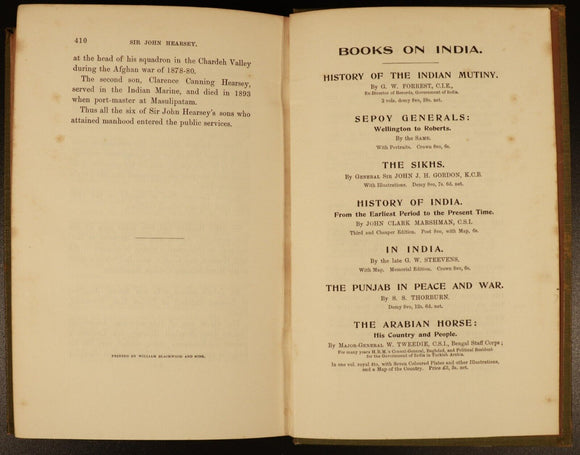 1905 The Hearseys Anglo Indian Family by Colonel H. Pearse Antique History Book
