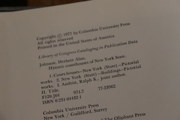 1977 Historic Courthouses of New York State 1st Edition Architecture Book