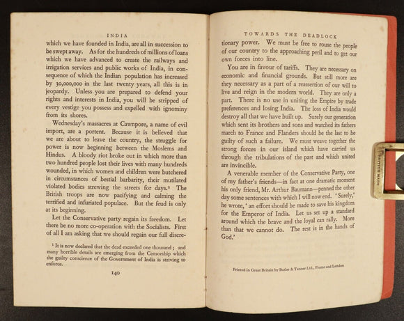 1931 India: Speeches & Introduction by Winston Churchill Antique History Book