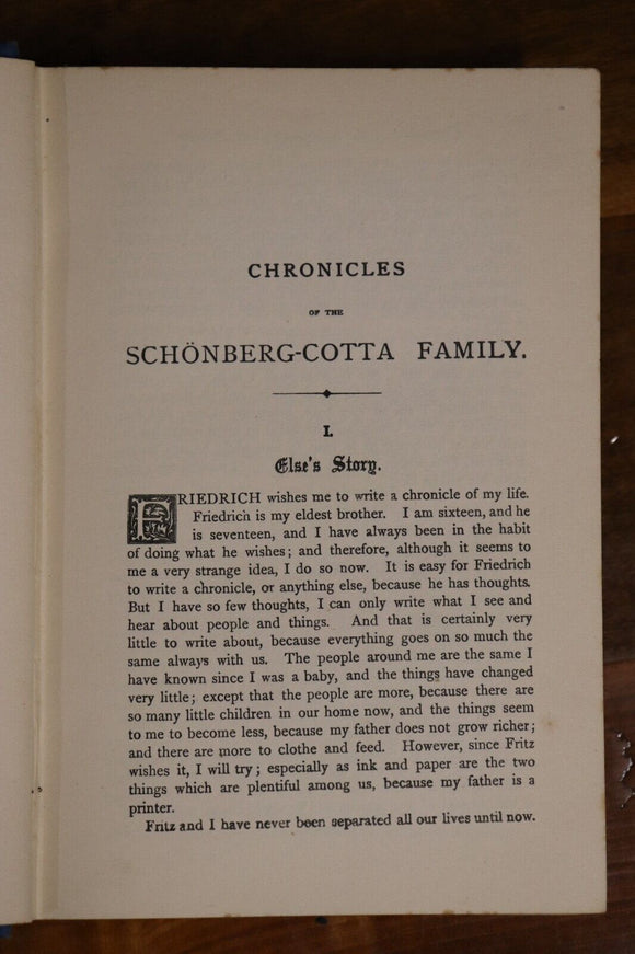 c1910 Chronicles Of The Schönberg-Cotta Family ER Charles Antique Fiction Book