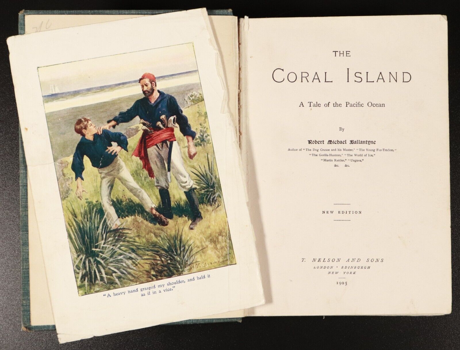 1905 The Coral Island by R.M. Ballantyne Antique Scottish Fiction Book - 0