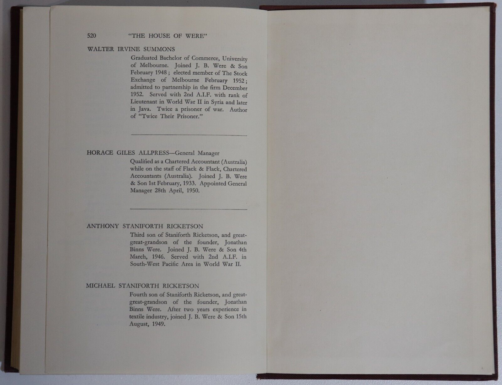 1954 History Of JB Were & Son Australian Financial History Book Private Pressing