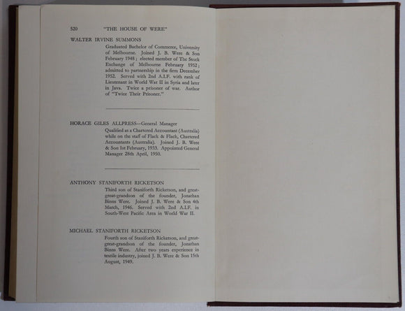 1954 History Of JB Were & Son Australian Financial History Book Private Pressing