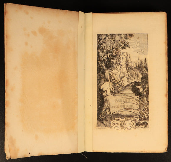 1868 Fables De La Fontaine Antiquarian French Literature Book 2vol Suit Rebind