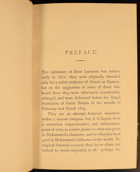 1874 Mohammed & Mohammedanism by R. Bosworth Smith Antique Theology Book