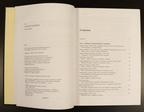 2002 Continuum Encyclopedia Modern Criticism & Theory Philosophy Book J Wolfreys