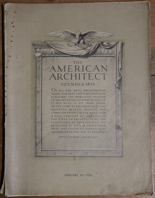 1926 The American Architect Magazine January No. 2489 Architecture Magazine