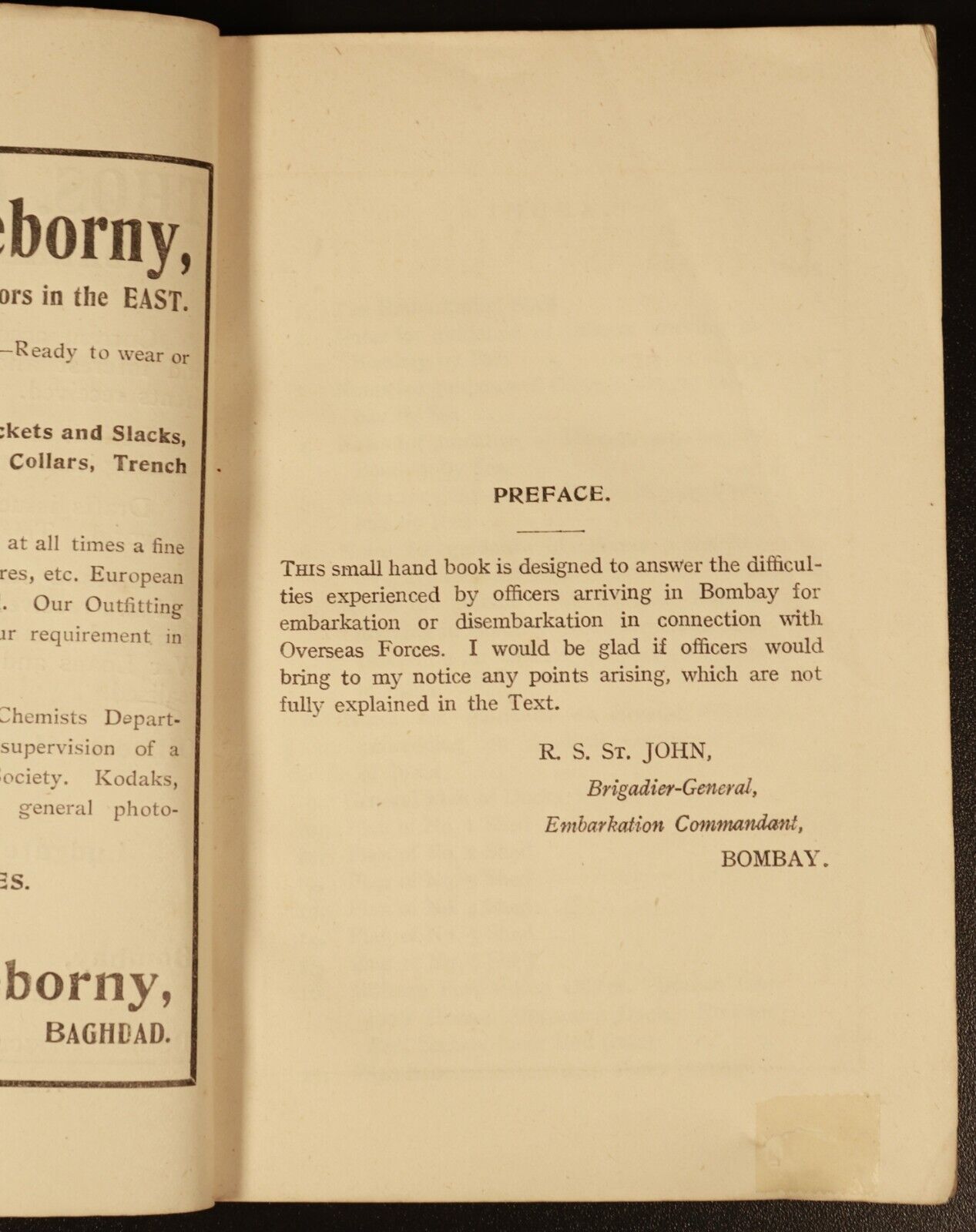 1918 Handbook For Officers Arriving In Bombay Antique British Military Book WW1