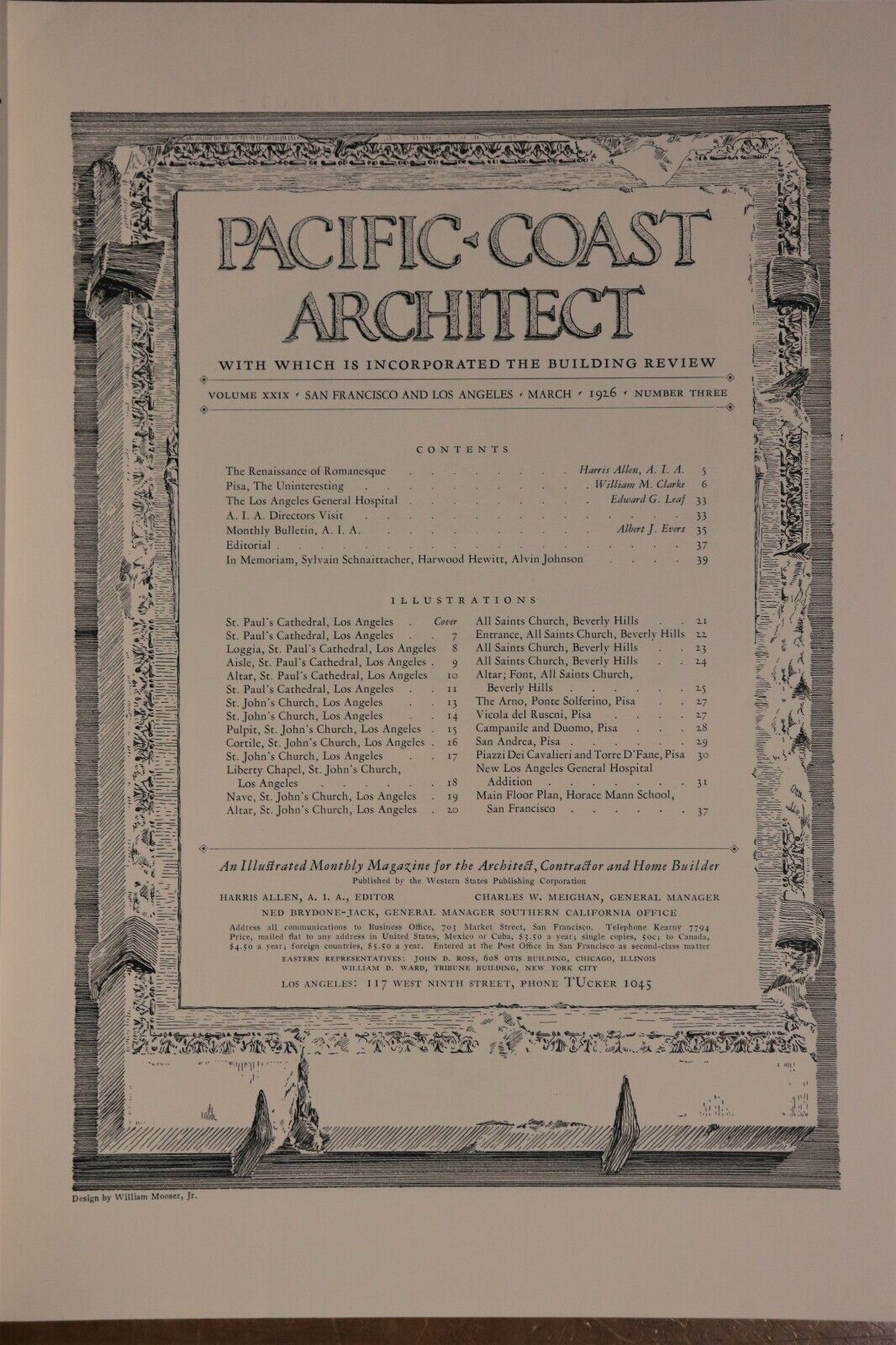 1926 Pacific Coast Architect Magazine March Architecture Reference Magazine Book