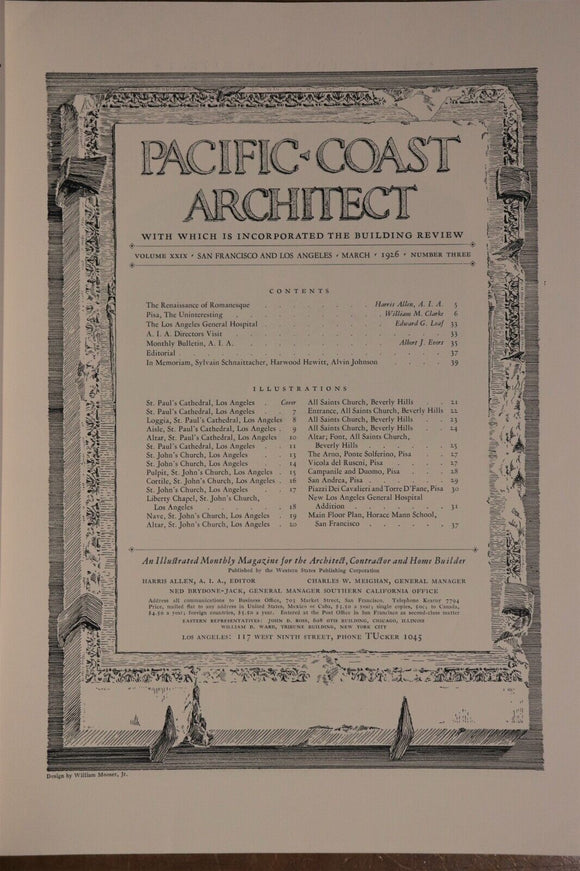 1926 Pacific Coast Architect Magazine March Architecture Reference Magazine Book