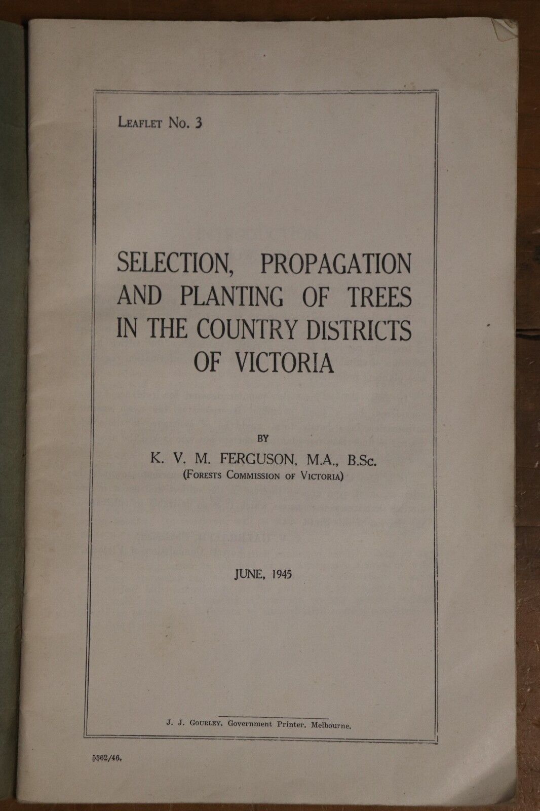 1945 Selection Propagation Planting Of Trees In Victoria Australian History Book