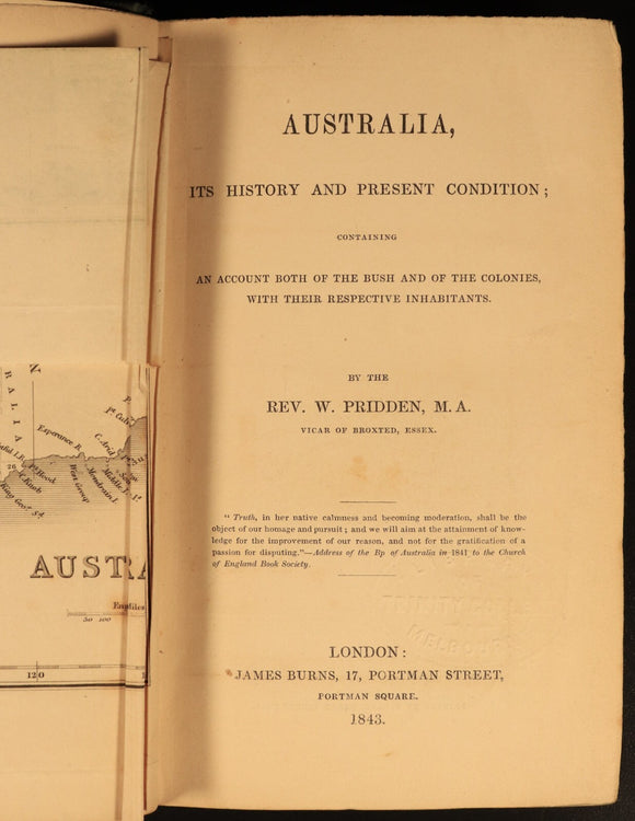 1843 Australia: History & Present Condition Antiquarian Australian History Book