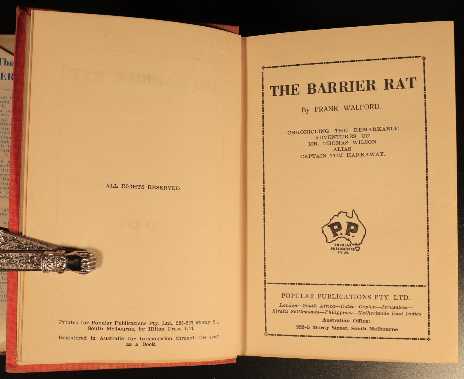 1943 The Barrier Rat by Frank Walford Vintage Australian Fiction Book w/DJ